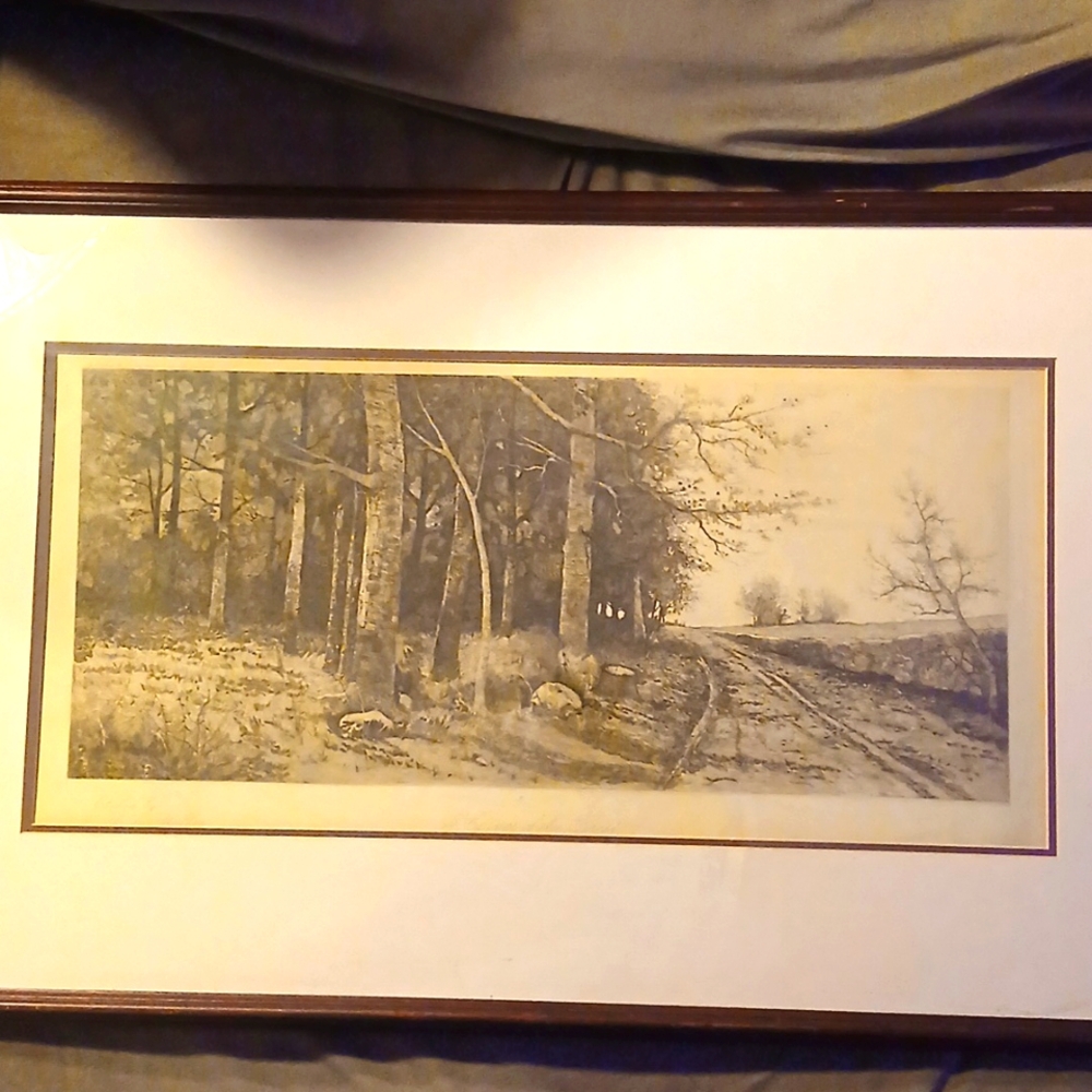 Antique B. E. HILLER engraving, framed
